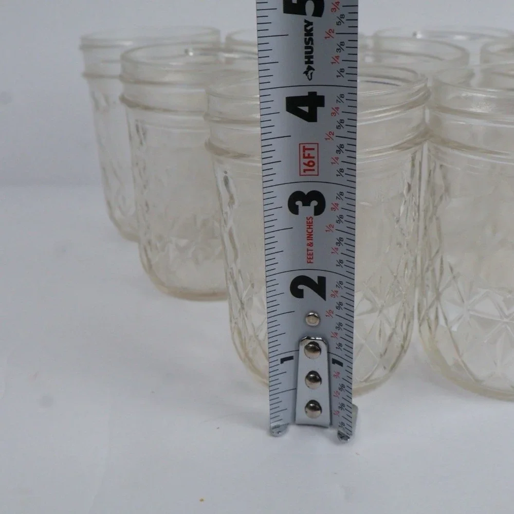 9 VTG Quilted Crystal Glass Jelly Jars Jam Canning Mason Homemakers 8 oz